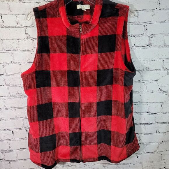 Suzanne Betro Weekend, Red Buffalo Plaid Vest,‎ Plus 1X - Picture 5 of 7